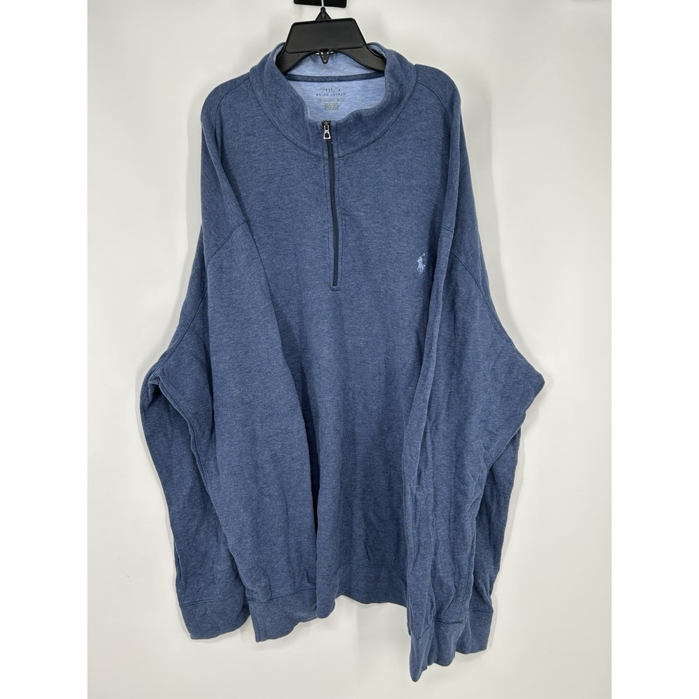 Polo Ralph Lauren Quarter 1/4 Zip Pullover‎ Sweater Solid Blue 3XB 3XL Big